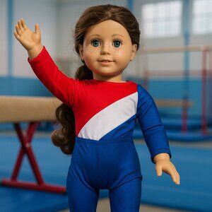 American Girl & 18-Inch Doll Gymnastics Outfit – Red White Blue Leotard